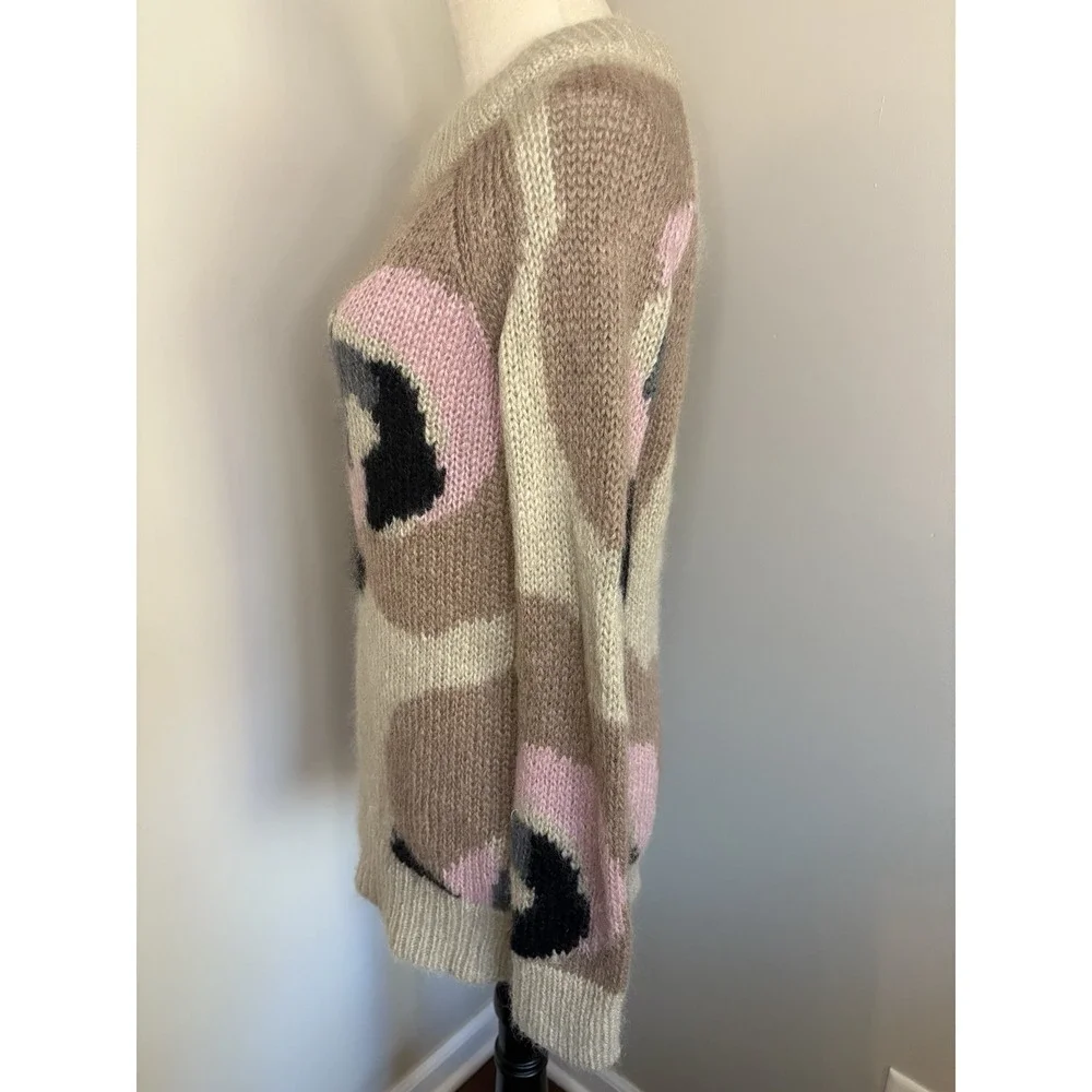 Kate Spade NY Deco Rose Mohair Blend Sweater Beige Pink Floral Intarsia Size XS